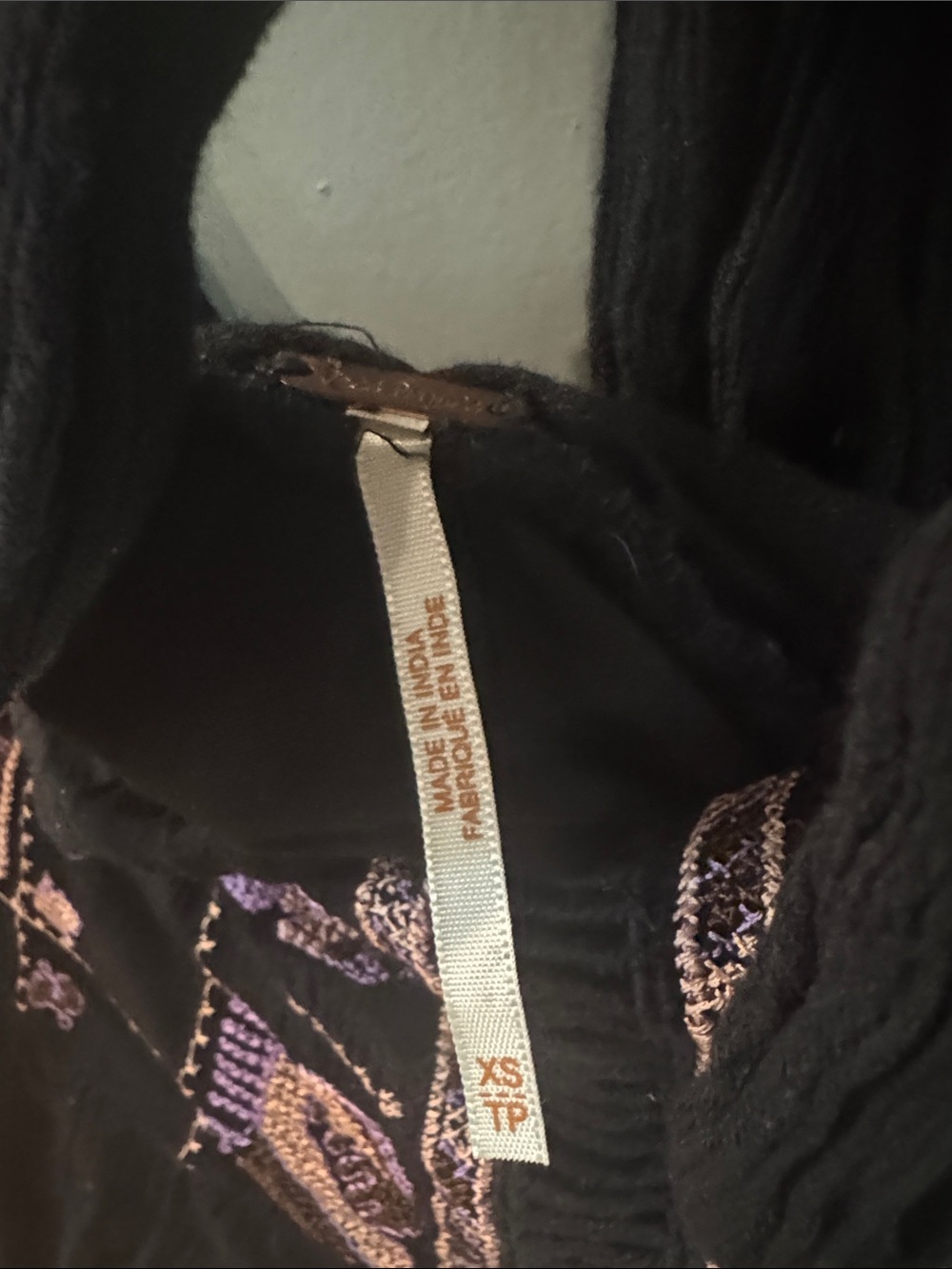 Free People XS Black Embroidered Boho Mini Dress Tie Back Long Sleeve - Picture 2 of 7